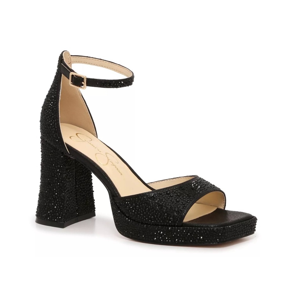 Jessica Simpson Black Glitter Block Heel Sandals